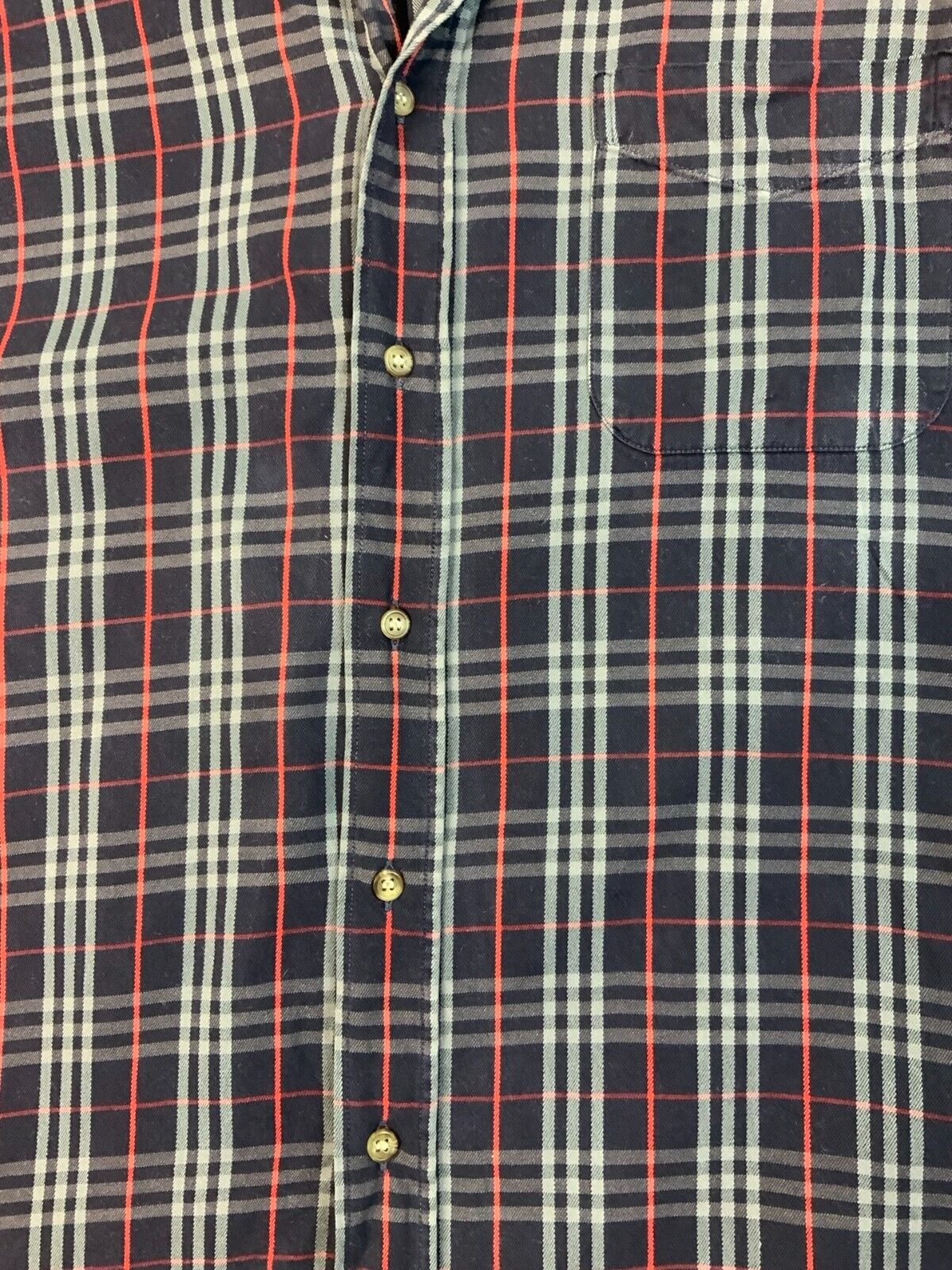 VINTAGE 80s BURBERRYS NOVA CHECK SHIRT NAVY BLUE SIZE L