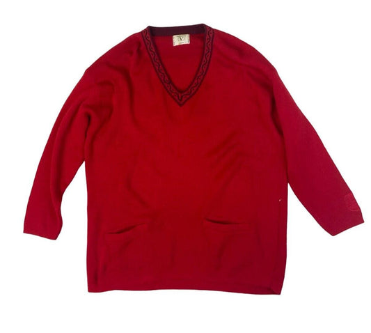 VINTAGE VALENTINO RED V NECK JUMPER SIZE L