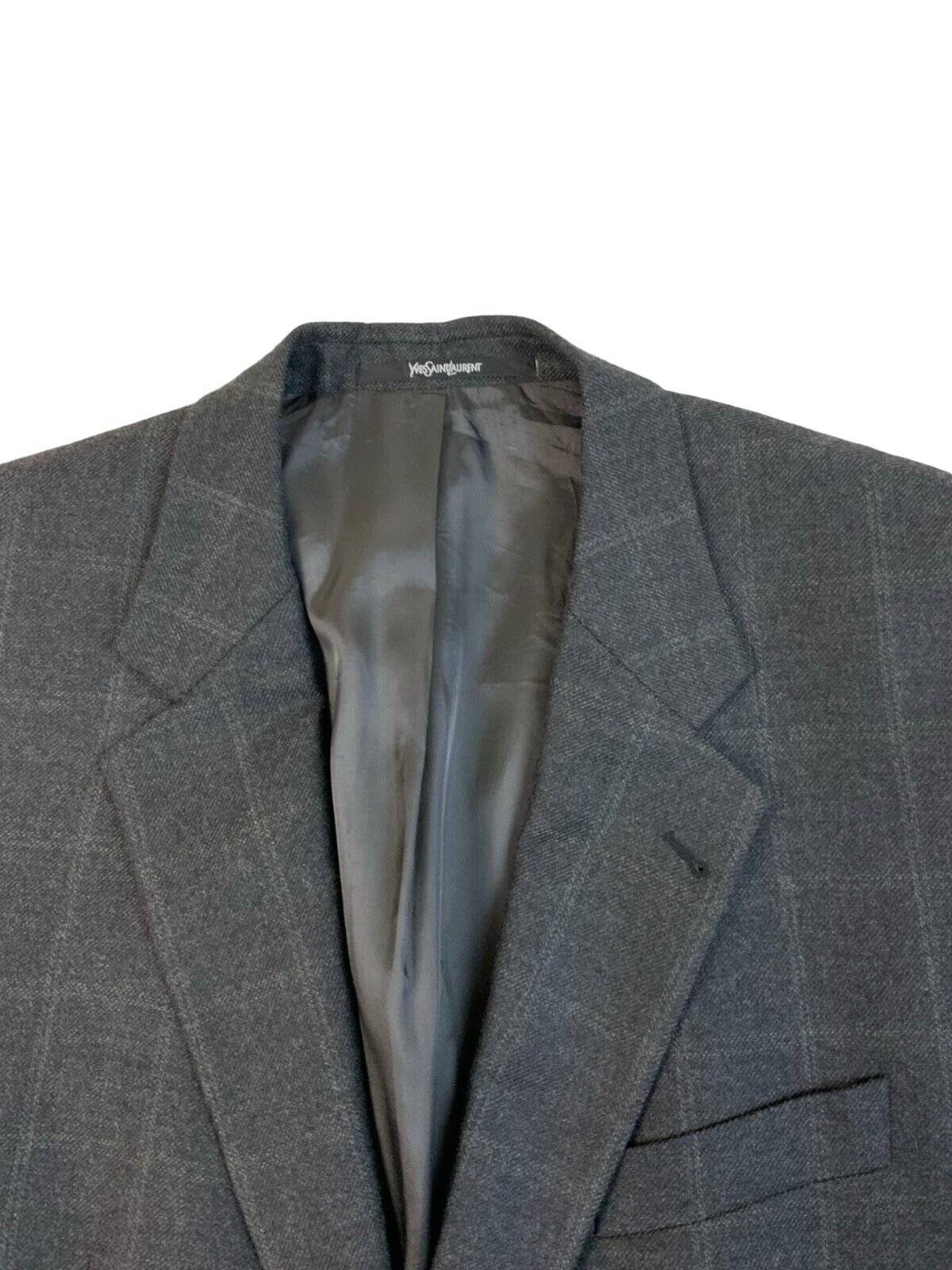 VTG YVES SAINT LAURENT CHECKED GREY BLAZER JACKET SIZE M 42