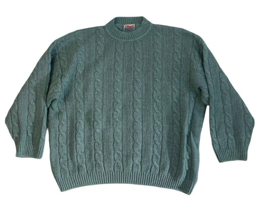 VINTAGE 80s 90s DIESEL CHUNKY MINT GREEN CABLE KNIT SIZE L