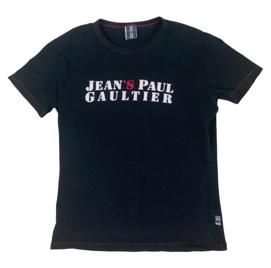 VTG JEAN PAUL GUALTIER CREW NECK PRINT LOGO T SHIRT  BLACK SIZE S