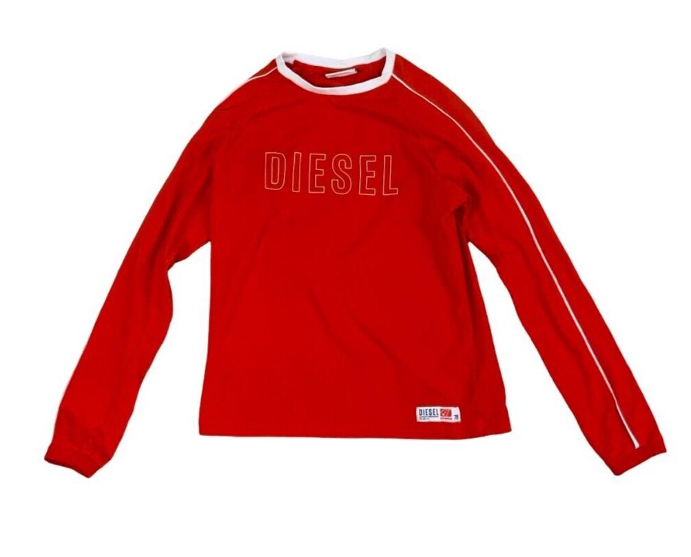DIESEL LONG SLEEVE CREW NECK TOP ORANGE WHITE SIZE S