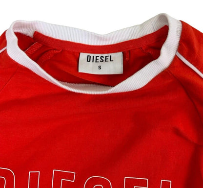 DIESEL LONG SLEEVE CREW NECK TOP ORANGE WHITE SIZE S