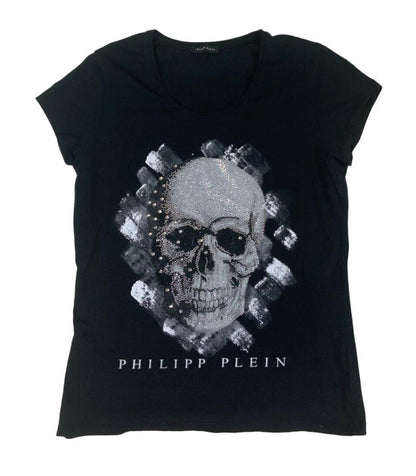 PHILIPP PLEIN GEMSTONE GRAPHIC SKULL PRINT T SHIRT BLACK SIZE M 12