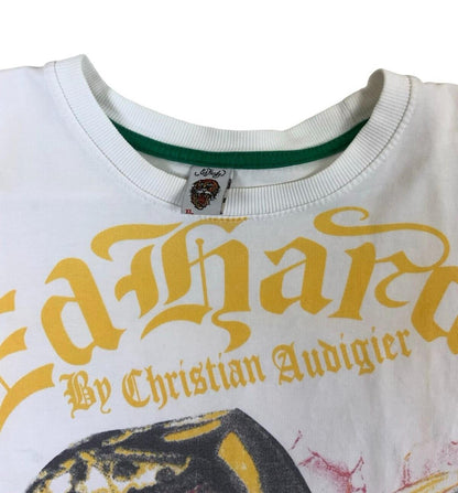ED HARDY Y2K WHITE GRAPHIC ALL OVER PRINT GEMSTONE TEE SIZE M