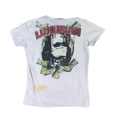 ED HARDY Y2K WHITE GRAPHIC ALL OVER PRINT GEMSTONE TEE SIZE M