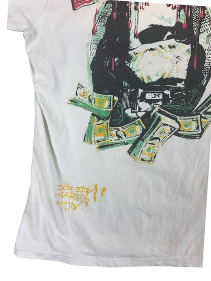 ED HARDY Y2K WHITE GRAPHIC ALL OVER PRINT GEMSTONE TEE SIZE M