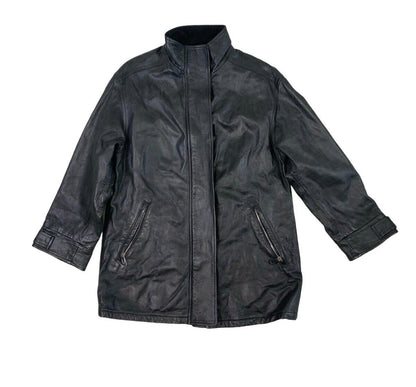 VTG ARMANI JEANS  ZIP UP BLACK LEATHER JACKET SIZE M 42"