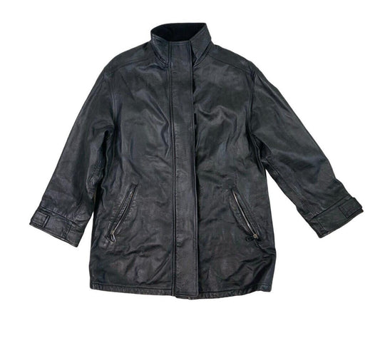 VTG ARMANI JEANS  ZIP UP BLACK LEATHER JACKET SIZE M 42"