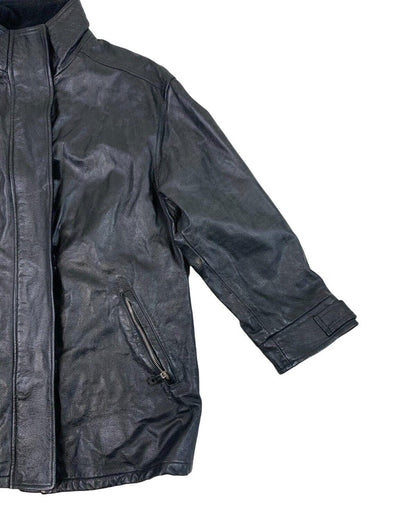 VTG ARMANI JEANS  ZIP UP BLACK LEATHER JACKET SIZE M 42"