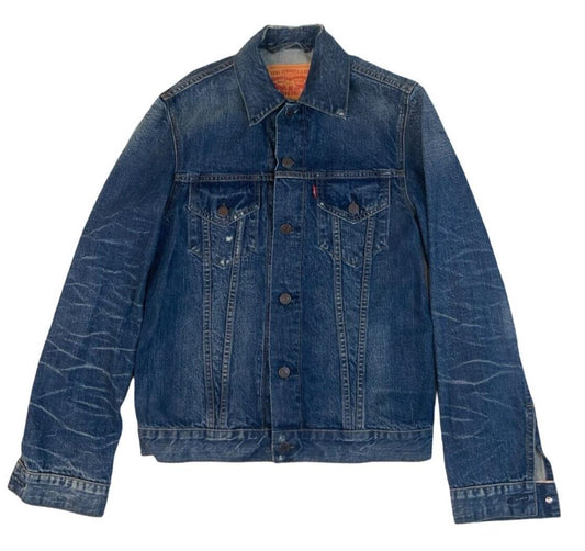 LEVIS Y2K FACTORY DISTRESSED TYPE 3 TRUCKER DENIM JACKET INDIGO BLUE S 36