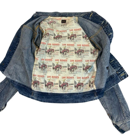 RARE VTG LEE 125th ANNIVERSIARY DONWAN HARRELL GRAPHIC LINED DENIM JACKET XS 34
