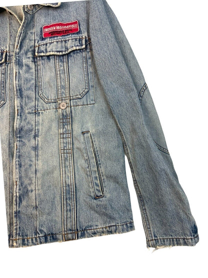 VTG FCUK INDIAN MOTORCYCLES EMBROIDERED DENIM JACKET BIKER CHIEF SCOUT M 40