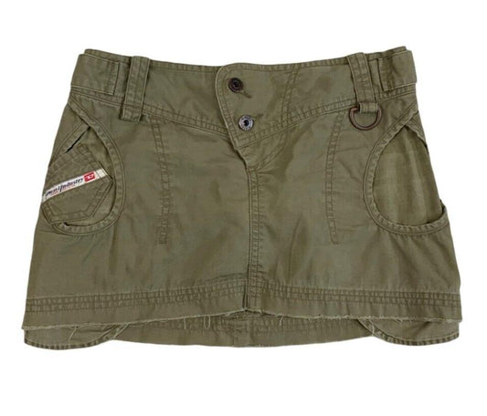 VTG Y2K KHAKI GREEN DIESEL MINI BELT CARGO SKIRT SIZE S/M