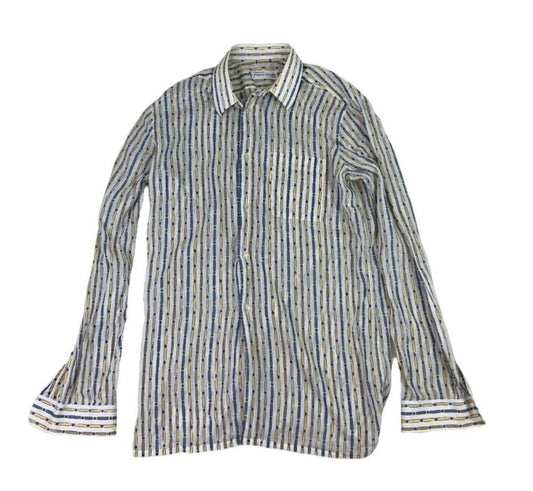 VTG 90s 00s PIERRE CARDIN LONG SLEEVE WHITE STRIPED PATTERNED SHIRT