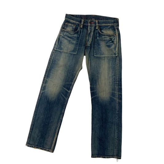 VTG DISTRESSED SUNFADED BLUE EDWIN STRAIGHT LEG JEANS SIZE 34W 32L
