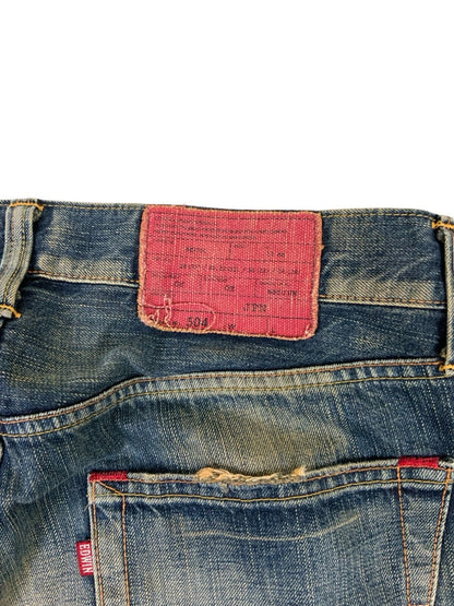 VTG DISTRESSED SUNFADED BLUE EDWIN STRAIGHT LEG JEANS SIZE 34W 32L