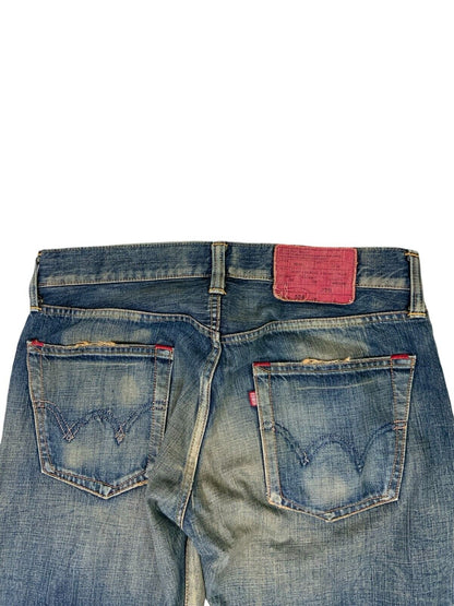 VTG DISTRESSED SUNFADED BLUE EDWIN STRAIGHT LEG JEANS SIZE 34W 32L