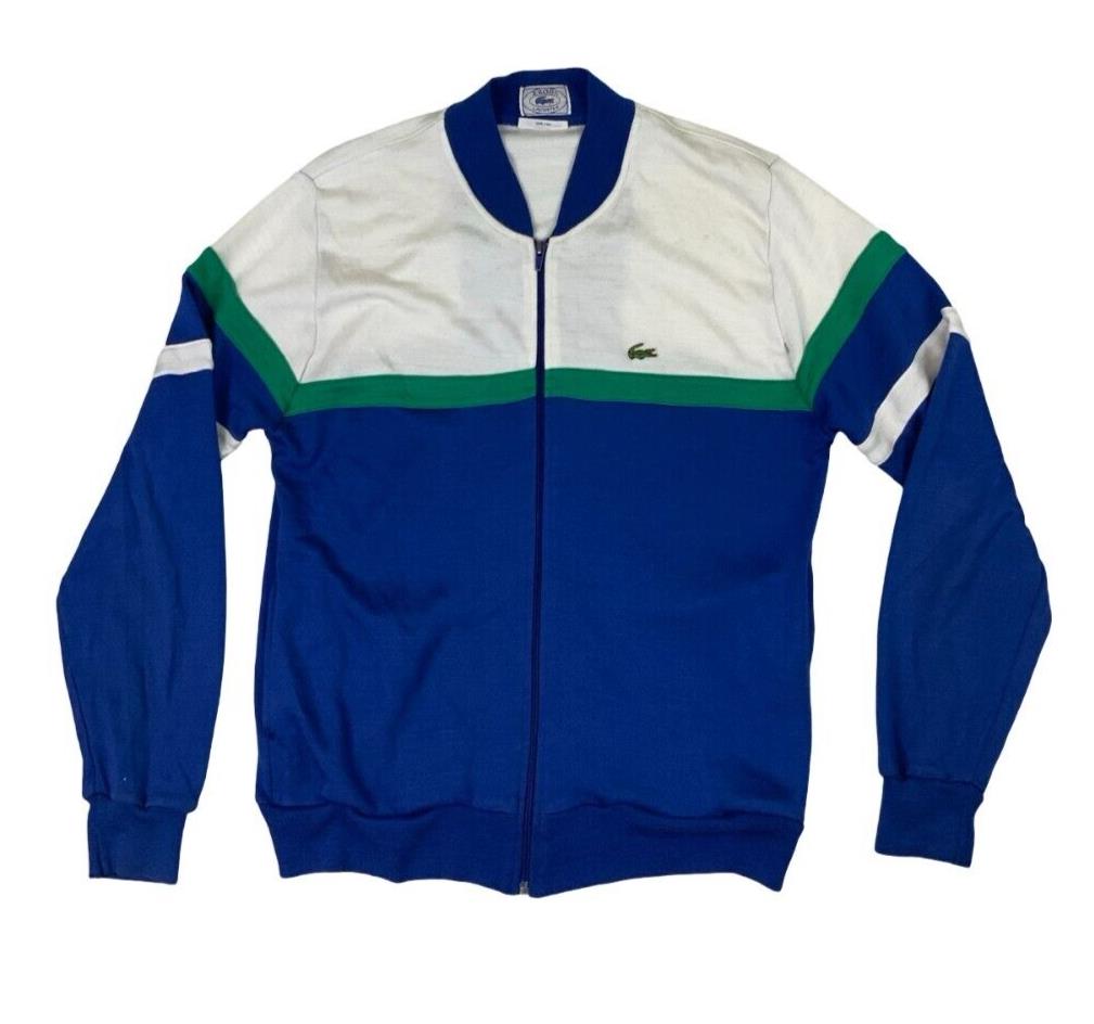 VTG 80s LACOSTE IZOD ZIP UP BLUE WHITE ZIP-UP SWEATSHIRT SIZE M