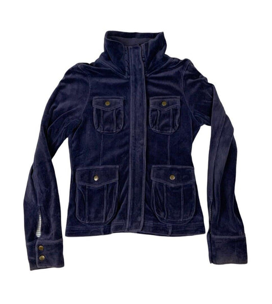 VTG Y2K ARMANI JEANS VELOUR MIDNIGHT BLUE TRACK JACKET SIZE S