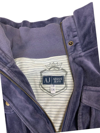 VTG Y2K ARMANI JEANS VELOUR MIDNIGHT BLUE TRACK JACKET SIZE S