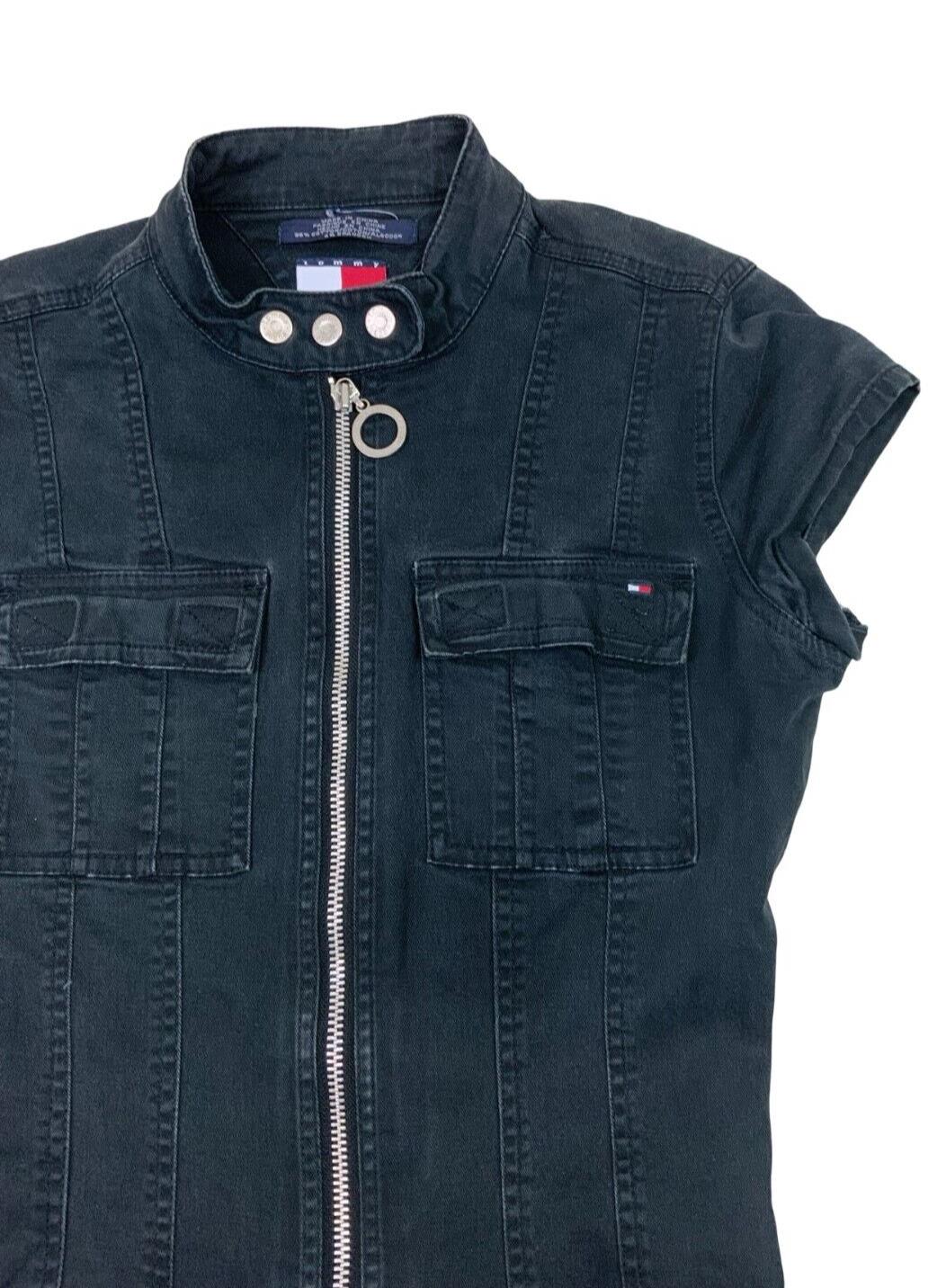 VTG Y2K TOMMY HILFIGER NAVY BLUE ZIP UP DENIM MINI DRESS SIZE S