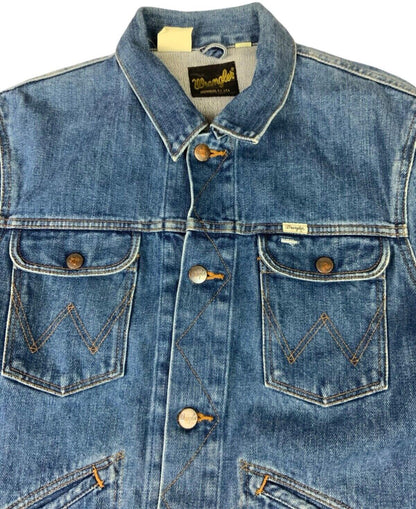VTG WRANGLER REAR FELT LOGO 4 POCKET DENIM WESTERN JACKET COWBOY RODEO S 38”
