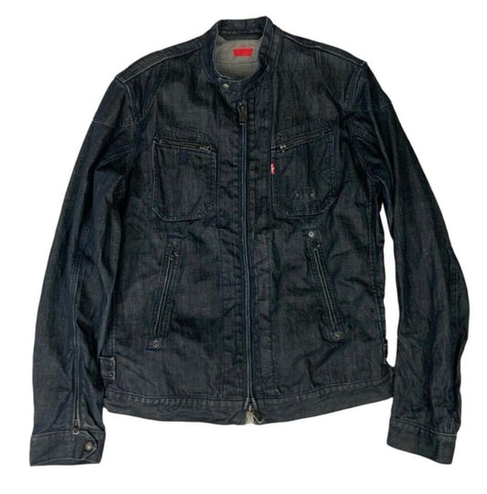 00s Y2K LEVIS DARK INDIGO ZIP UP ENGINEERED BIKER STYLE DENIM JACKET L 42