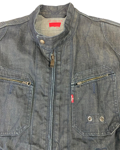 00s Y2K LEVIS DARK INDIGO ZIP UP ENGINEERED BIKER STYLE DENIM JACKET L 42