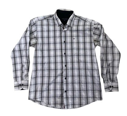 VTG 00s TOMMY HILFIGER WHITE BLACK GREY LONG SLEEVE CHECK SHIRT SIZE XL