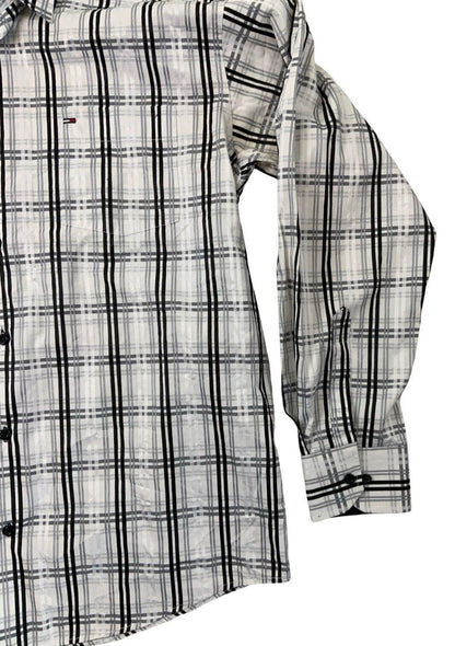 VTG 00s TOMMY HILFIGER WHITE BLACK GREY LONG SLEEVE CHECK SHIRT SIZE XL