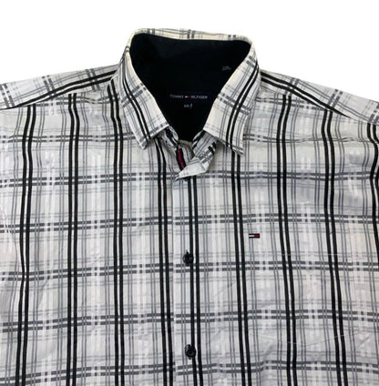 VTG 00s TOMMY HILFIGER WHITE BLACK GREY LONG SLEEVE CHECK SHIRT SIZE XL