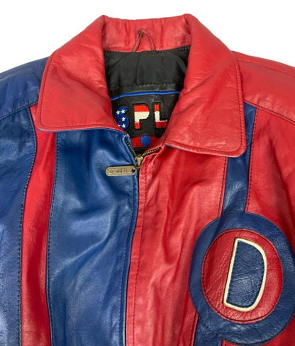 VTG 90s RED & BLUE LEATHER DISPLAY VARSITY JACKET OVERSIZED LETTERMAN L 44