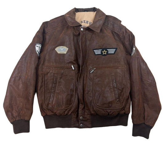 VTG 80s RARE AIR SERVICE TYPE B-3 BROWN LEATHER AVIATOR BOMBER JACKET SIZE L
