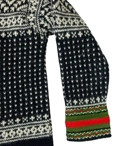 VTG  1970s TRADITIONAL NORWAY HANDKNIT WOOL FOLK CARDIGAN SCANDINAVIAN S 8