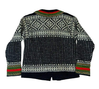 VTG  1970s TRADITIONAL NORWAY HANDKNIT WOOL FOLK CARDIGAN SCANDINAVIAN S 8