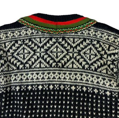 VTG  1970s TRADITIONAL NORWAY HANDKNIT WOOL FOLK CARDIGAN SCANDINAVIAN S 8