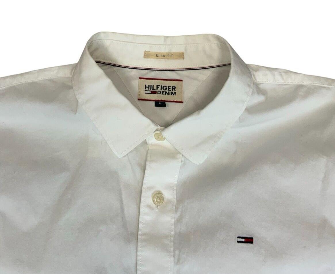 TOMMY HILFIGER SLIM FIT FORMAL WHITE COLLARED LONG SLEEVE SHIRT SIZE LARGE