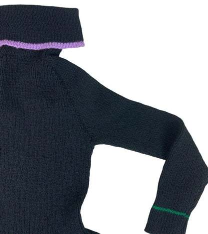 VTG 70S 80s BLACK MULTICOLOUR STRIPE KNITTED ROLL NECK MIDI DRESS SIZE S 8