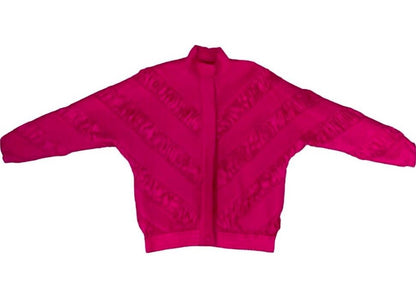 VTG 90s 00s PURE SILK BRIGHT PINK BUTTON UP PADDED RUCHED JACKET SIZE S 8