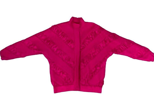 VTG 90s 00s PURE SILK BRIGHT PINK BUTTON UP PADDED RUCHED JACKET SIZE S 8