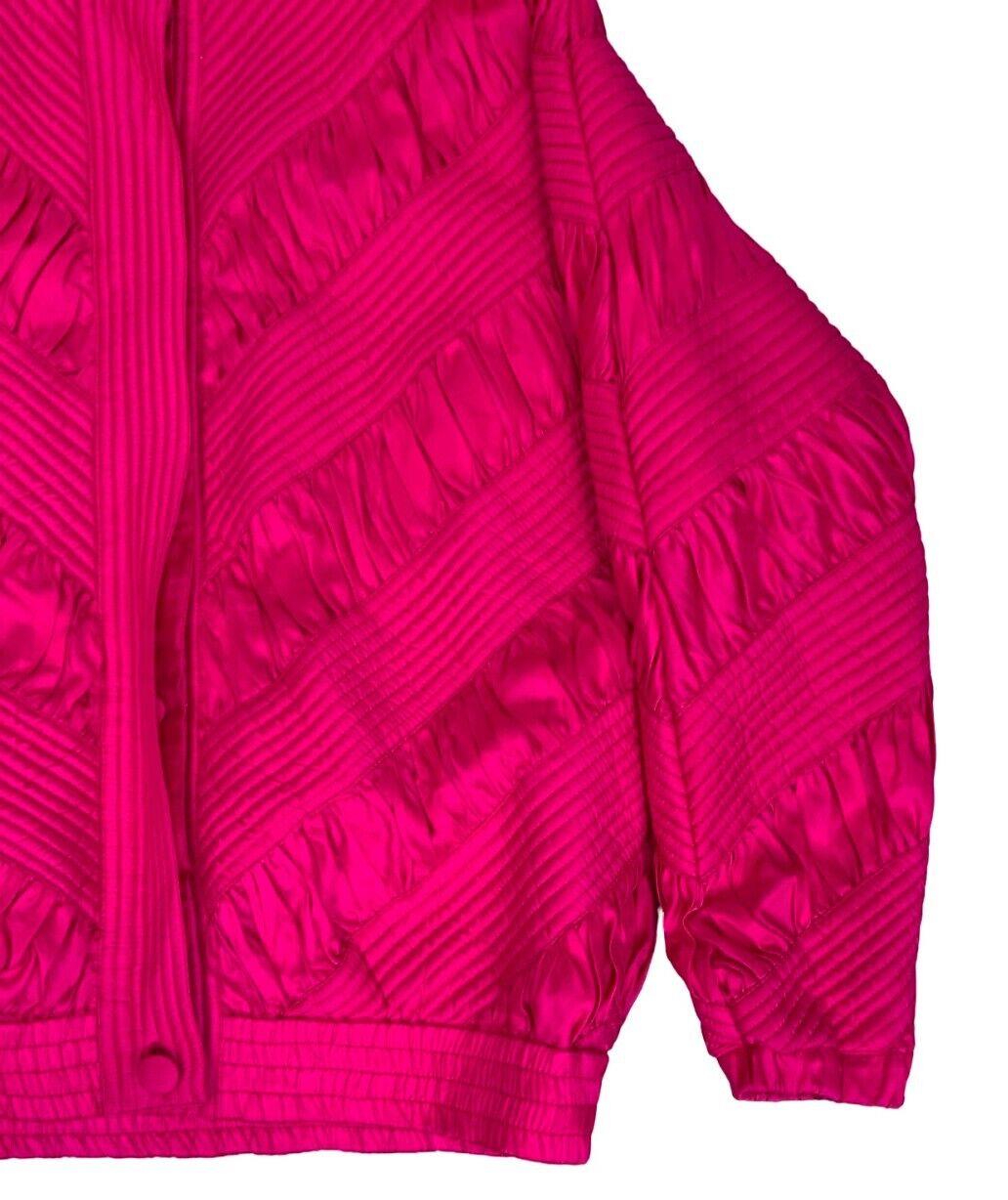 VTG 90s 00s PURE SILK BRIGHT PINK BUTTON UP PADDED RUCHED JACKET SIZE S 8