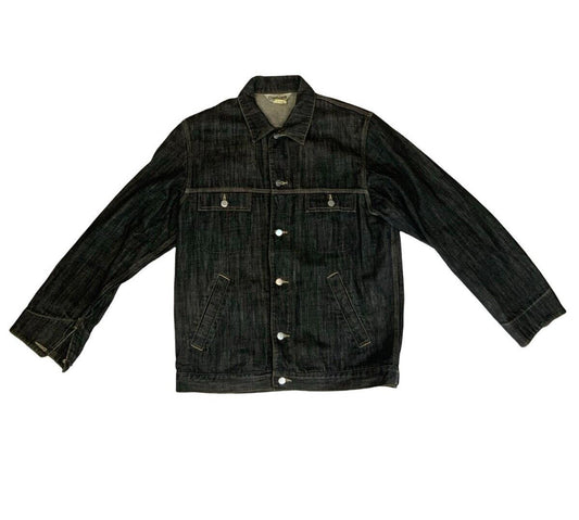 VTG CARHARTT BLACK DENIM CHORE JACKET WORKWEAR AMERICANA HOT ROD 42 L