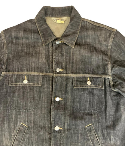 VTG CARHARTT BLACK DENIM CHORE JACKET WORKWEAR AMERICANA HOT ROD 42 L