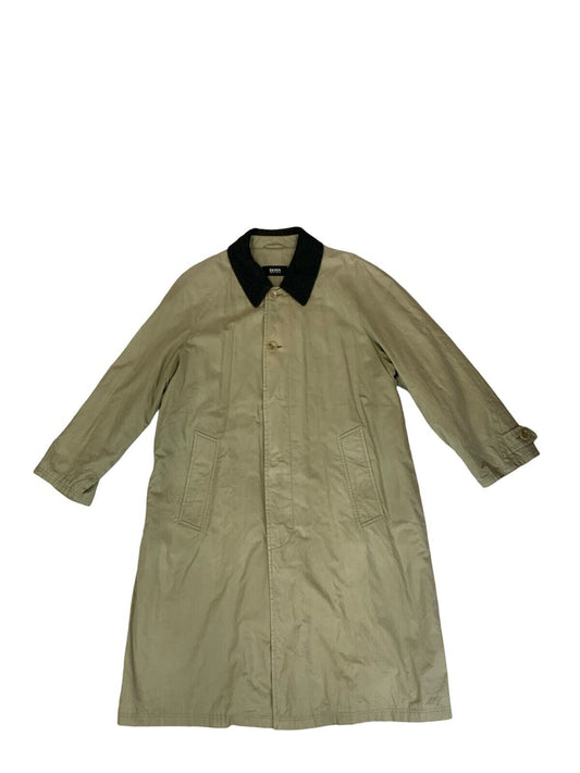 VTG 90s HUGO BOSS BIEGE KHAKI PADDED TRENCH COAT MAC SIZE XL