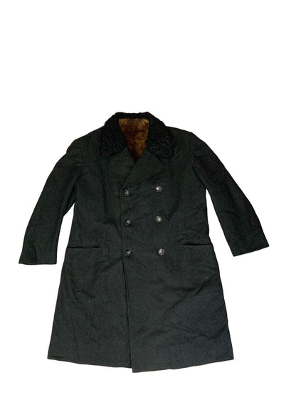 VTG 80s BLACK DOUBLE BREASTED HEAVYWEIGHT SHERPA WOOL DUSTER COAT SIZE XL