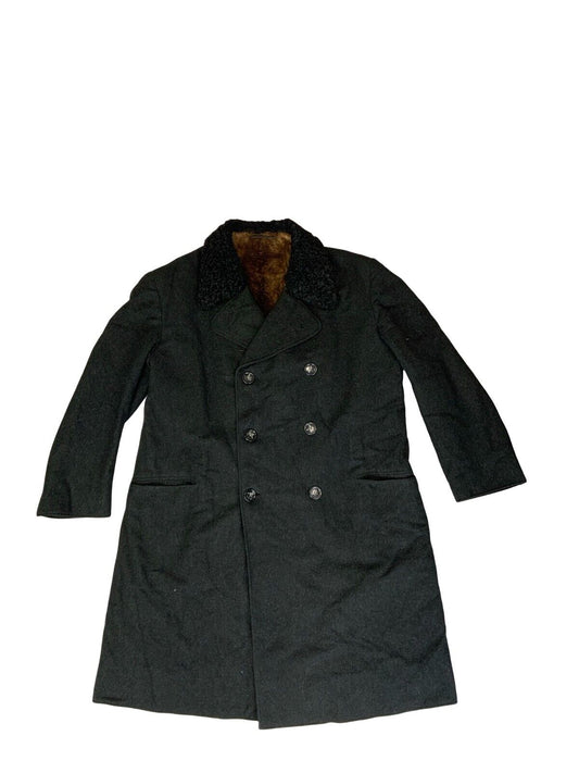 VTG 80s BLACK DOUBLE BREASTED HEAVYWEIGHT SHERPA WOOL DUSTER COAT SIZE XL