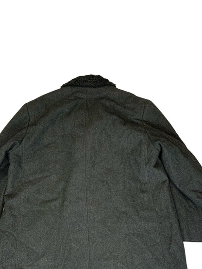 VTG 80s BLACK DOUBLE BREASTED HEAVYWEIGHT SHERPA WOOL DUSTER COAT SIZE XL