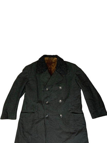 VTG 80s BLACK DOUBLE BREASTED HEAVYWEIGHT SHERPA WOOL DUSTER COAT SIZE XL