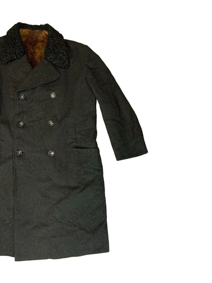 VTG 80s BLACK DOUBLE BREASTED HEAVYWEIGHT SHERPA WOOL DUSTER COAT SIZE XL